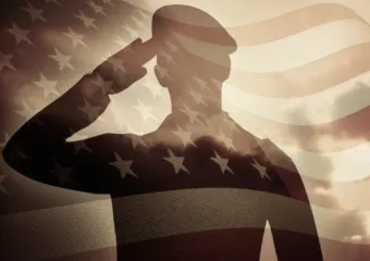 American Flag on the background of a military silhouette