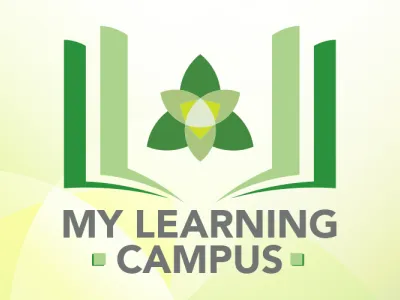 Open book with Trillium logo and the letters my learning campus