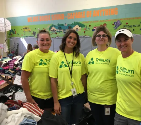 group of staff at clothing drive