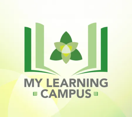 Logo featuring an open book with green elements and a flower design, accompanied by the text "MY LEARNING CAMPUS."