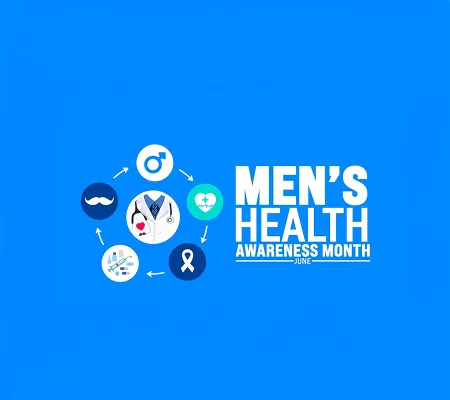Blue background with white phrase promoting Men's Health Month