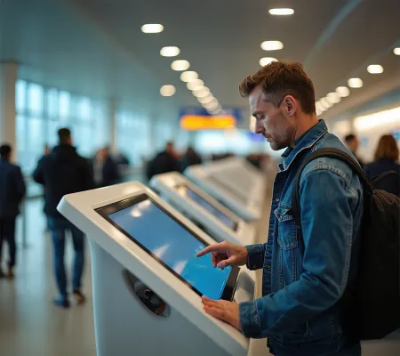 A man using a screen to check-in