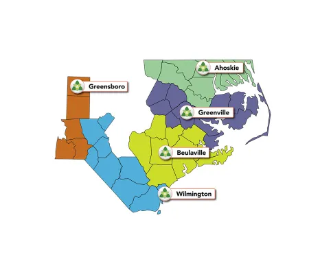 Map of the Counties Trillium serve divided by regions