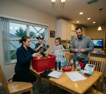 A family preparing a prepareness kit for Storm