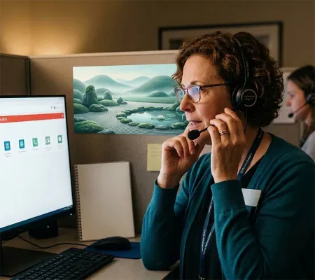 An operator of the crisis line talking by the phone