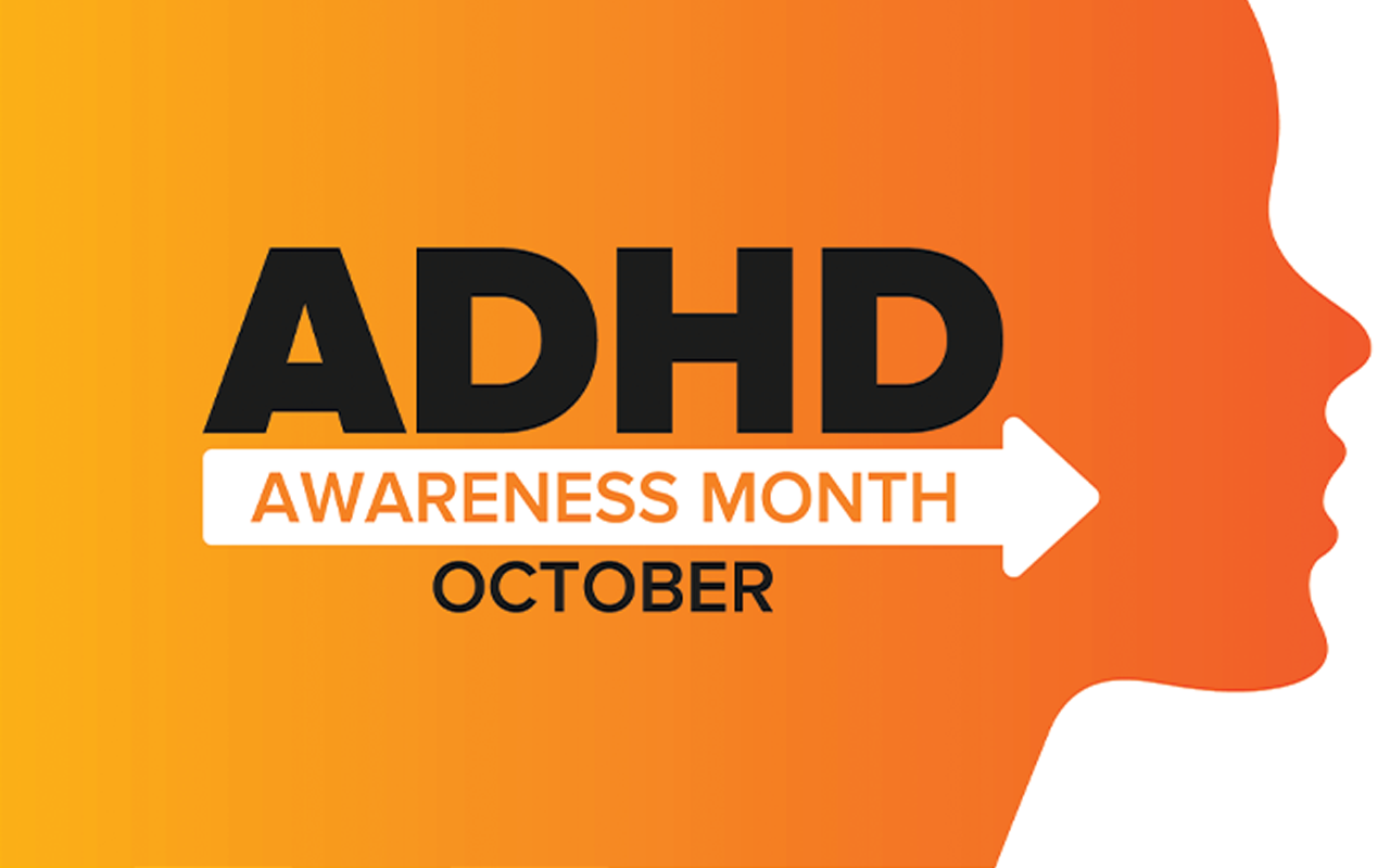 A orange silhouette of a side face promoting ADHD Awareness