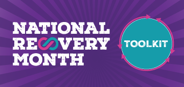 A purple background with the wordk "National Recovery Month Toolkit"
