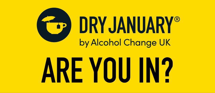 yellow background with Dry January message in black