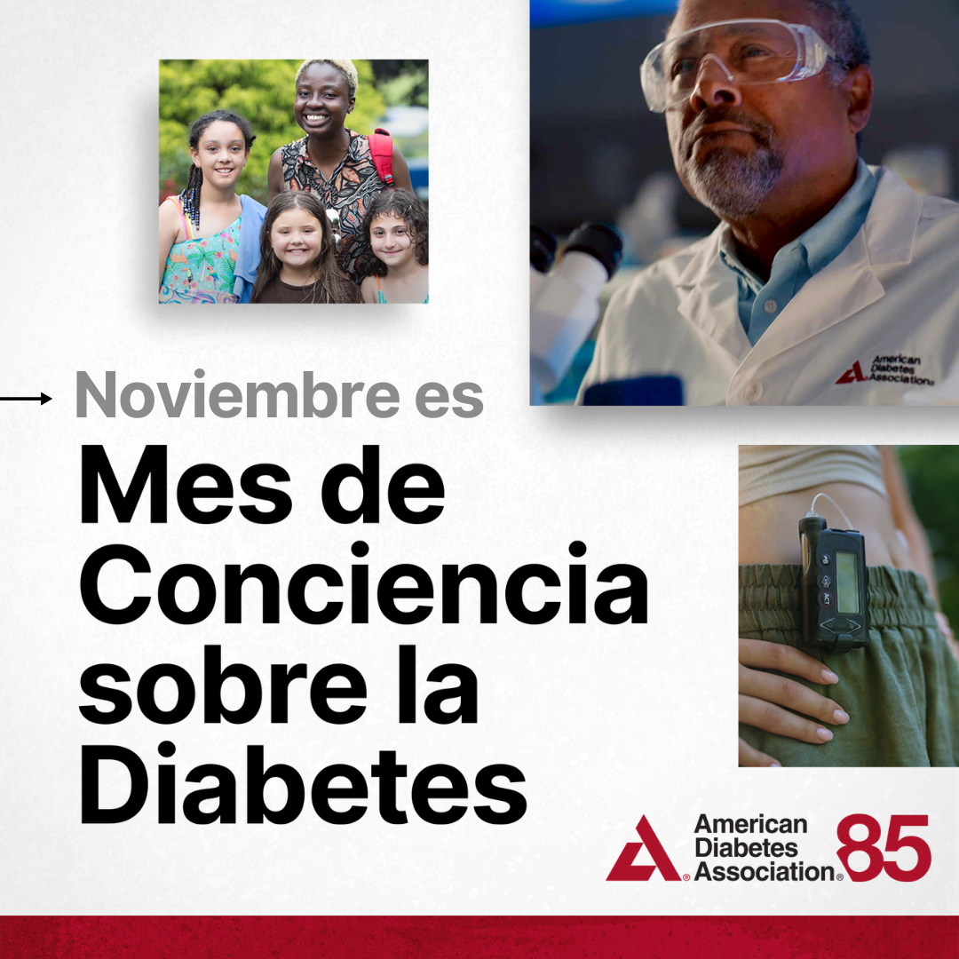 Foto de una familia, un hombre y un aparato electrónico para medir la azucar