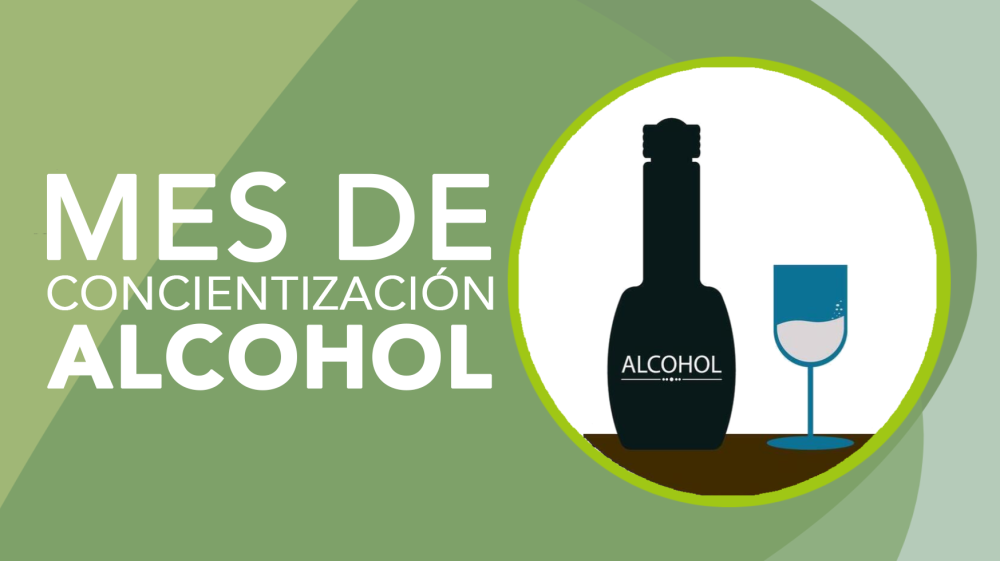En un fondo green las palabras en blanco promoviendo la concientización sobre alcohol