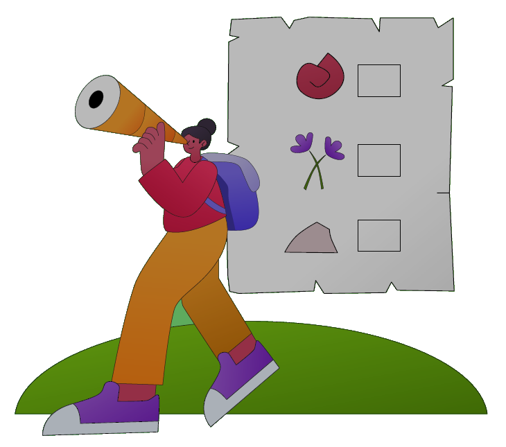 a cartoon of a woman explorer with binacolars