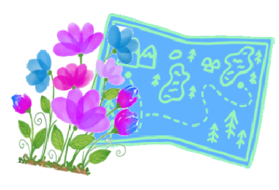 Clip art of a map and on the side a flower bouquet