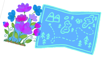 Clip art of a map and on the side a flower bouquet
