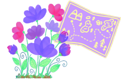Clip art of a map and on the side a flower bouquet