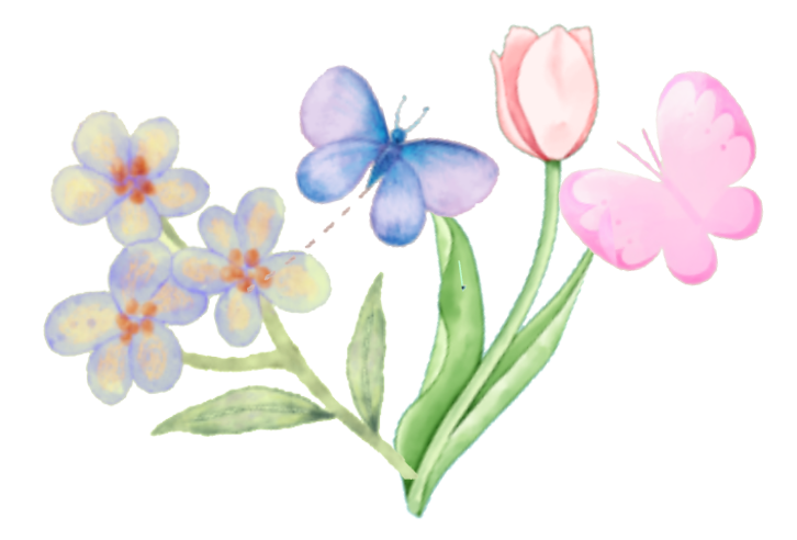 a bouquet of flowers with butterflies around