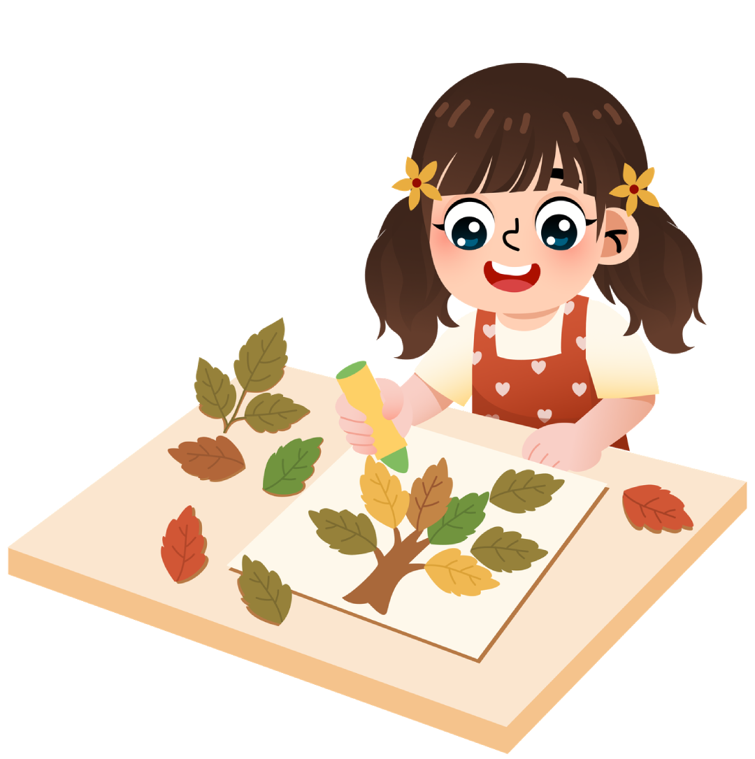 A carton of a girl doing a paper tree