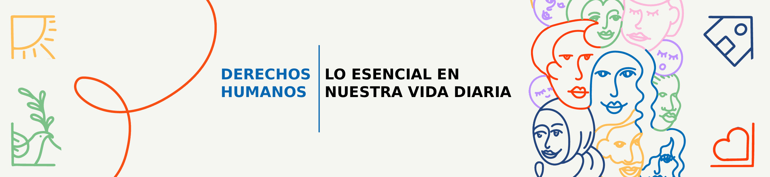 an outline of faces with different races, gender in different colors and the words "human rights"