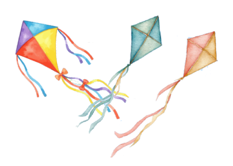 a cartoon of a few kites flying