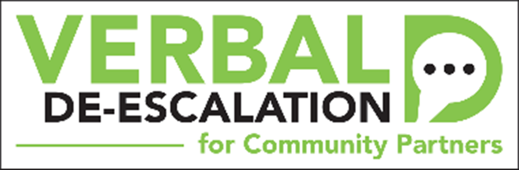 Green letters with Verbal De-escalation phrase on a white background