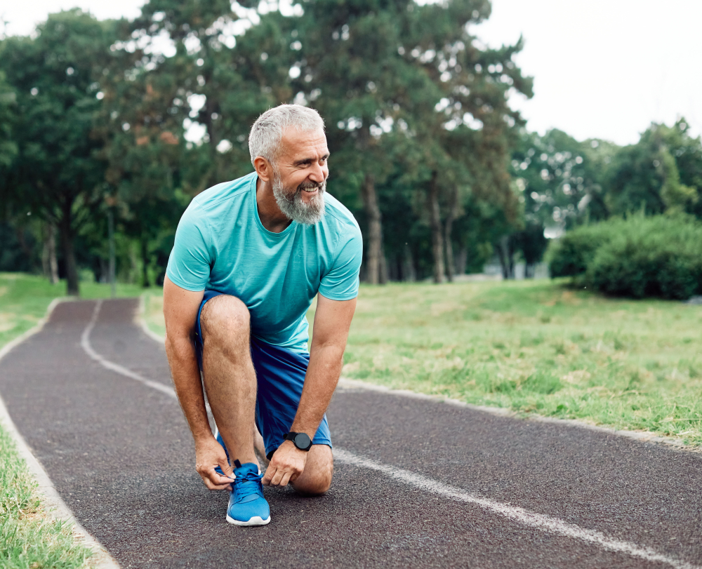 a man getting ready to go in a run