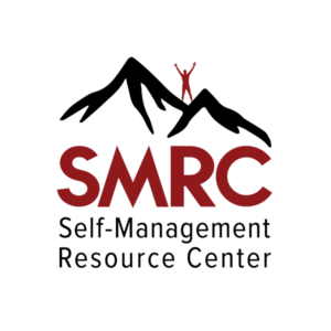 Black outline of two mountains with a shiloutte of a person arms up. SMRC Logo