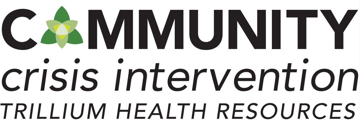 Black letters with "community Crisis Intervention" in a white background.