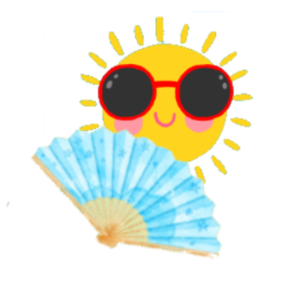 A cartoon of a sun and and paper fan