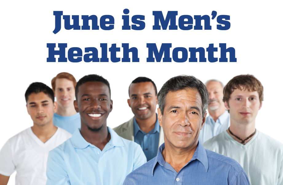 Photo showing mens of differents age with the sign promoting health mothn