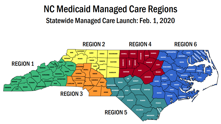 a north carolina map showing all regions divided by colors