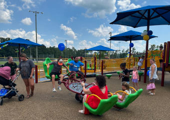 Kids playing on a swing