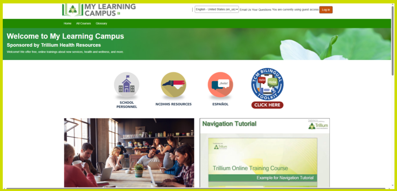 Picture of the Home page of My Learning Campus showing group of people around a table
